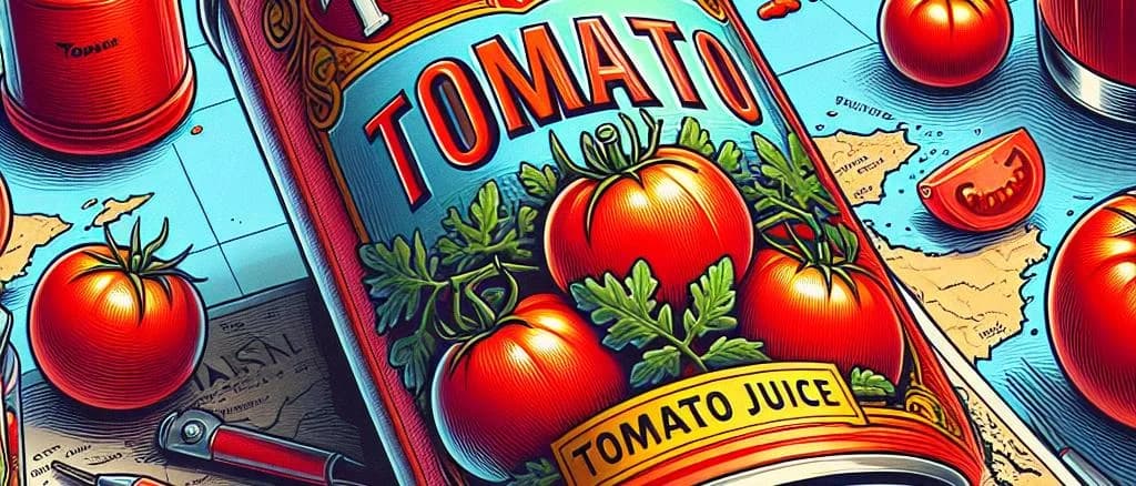 canned tomato juice variations on wooden background