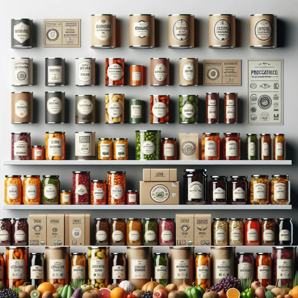 assorted premium canned food and preserves in sustainable packaging with a clean, professional background