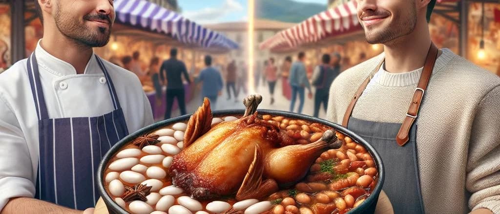 Cassoulets with duck confit in various packaging on a rustic wooden table