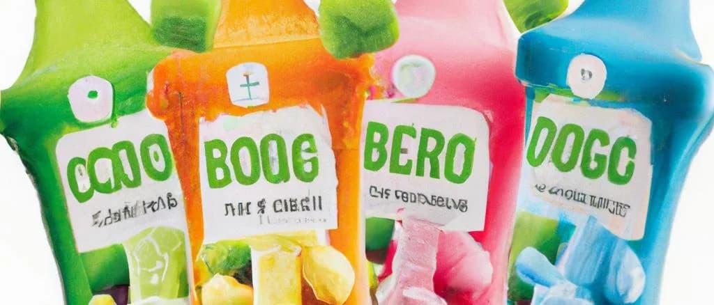 cereal-based beverages in various packaging forms on a wooden kitchen counter