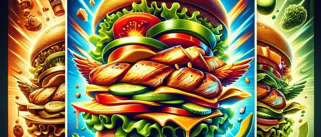 Assorted chicken sandwiches with varied toppings on a wooden board