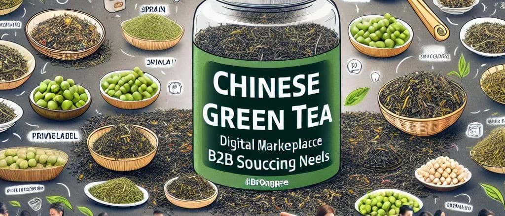 Assorted packages of premium Chinese green tea on a bamboo mat background.