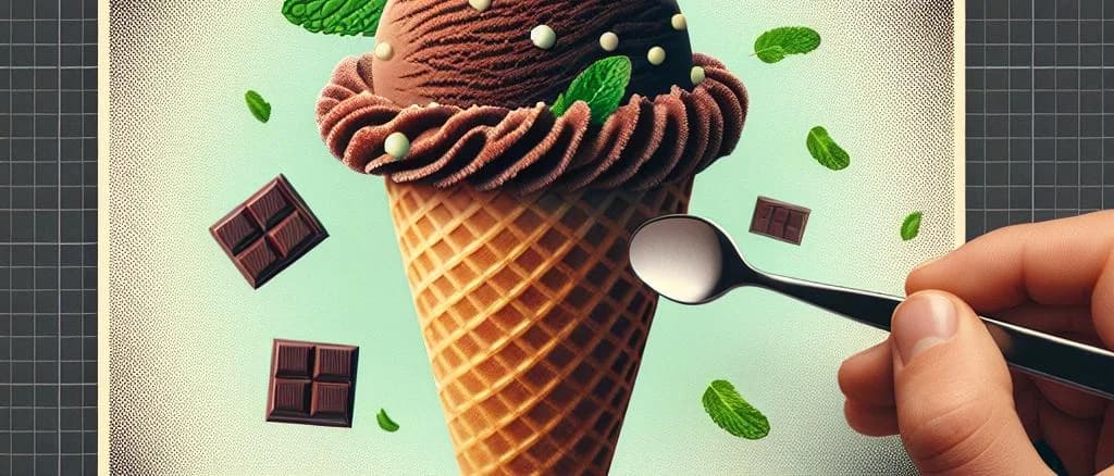 Various Chocolate-Mint Ice Cream Cones on a Dark Background