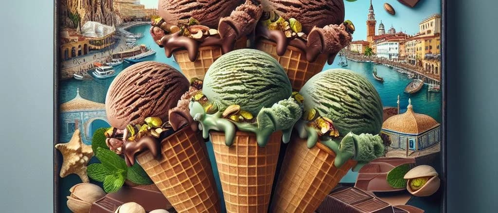 Conos de helado de chocolate y pistacho image