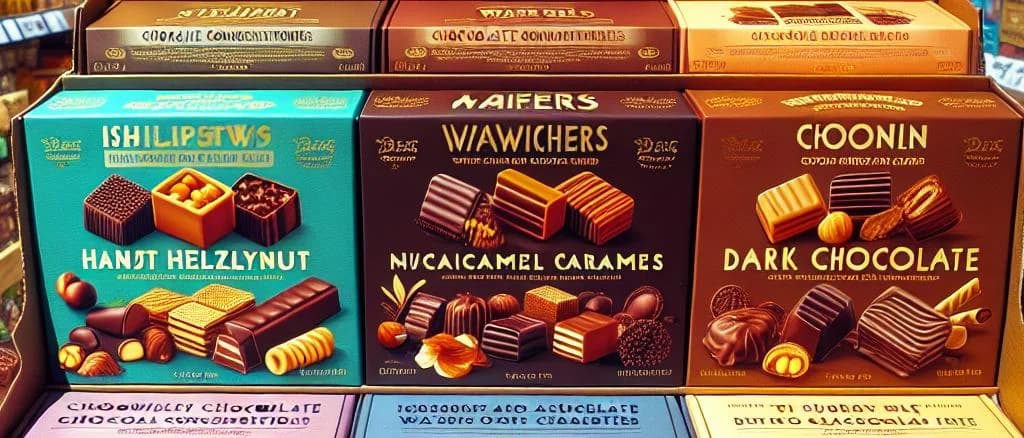 chocolate wafer confectionery variations with vibrant background