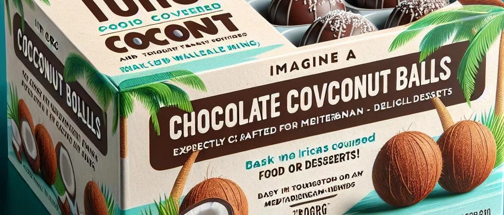 Chocolate Covered Coconut Balls in assorted packaging