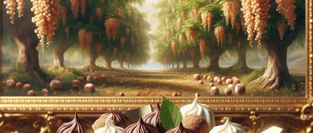 Assorted chocolate covered hazelnuts on a modern display with varied packaging