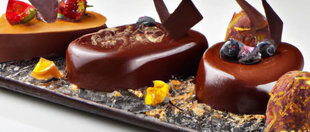 Assorted chocolate soy desserts packaging on a marble background