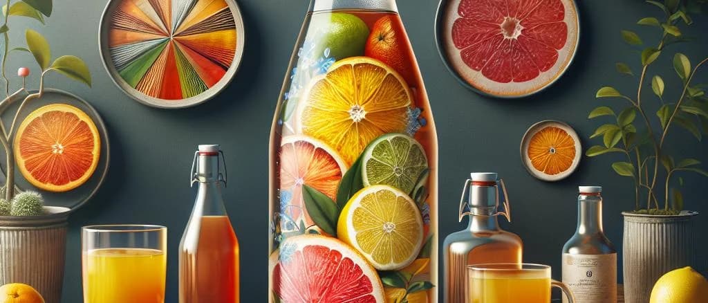 citrus fruit teas packaging varieties on vibrant backdrop