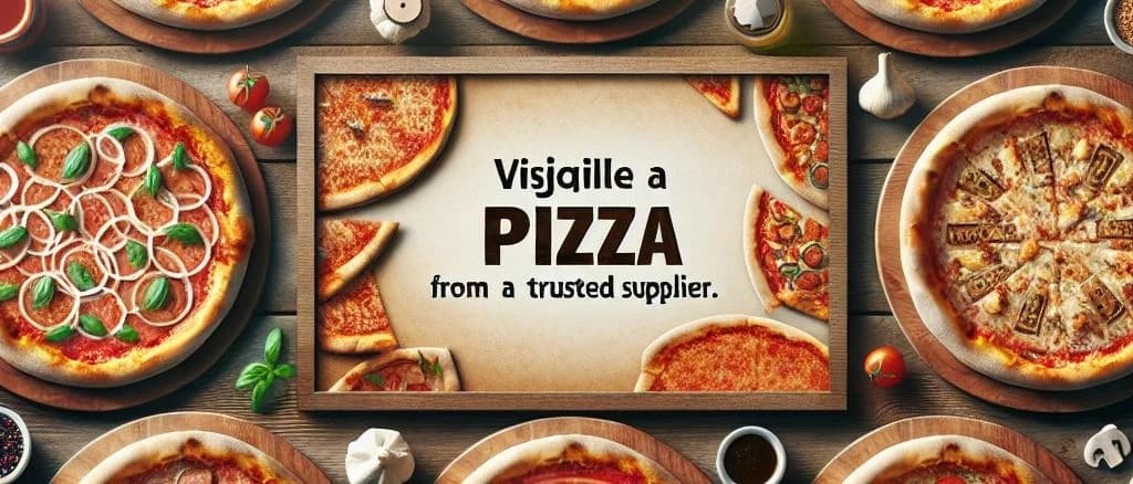 Cooked pizza bases in different packaging options on a rustic wooden background