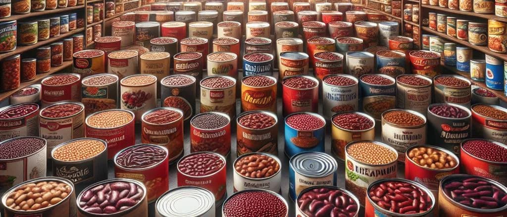 Variety of cooked red kidney beans in different packaging