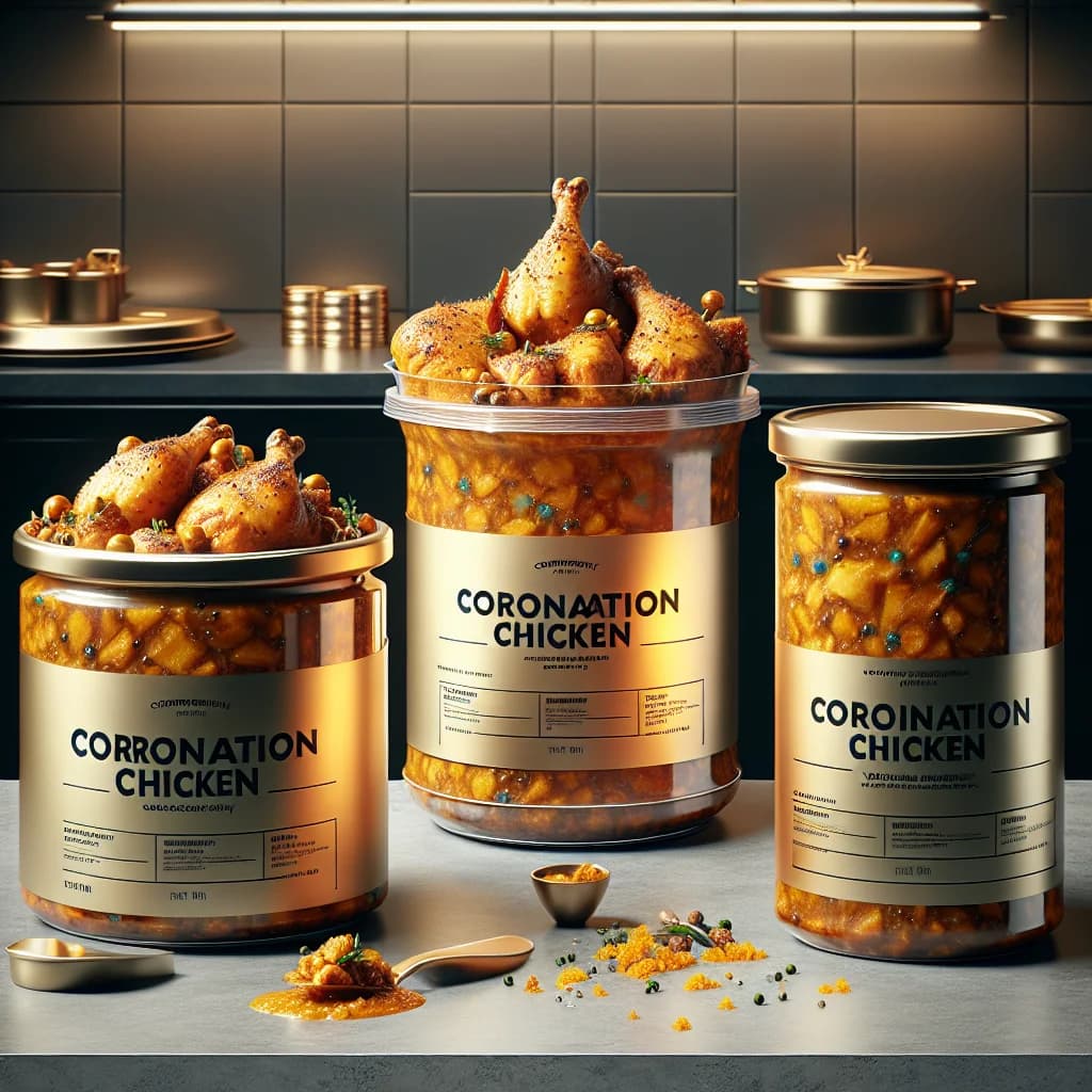 Coronation Chicken in various packaging options, featuring vibrant sauces and premium ingredients suitable for B2B wholesale and private label sourcing