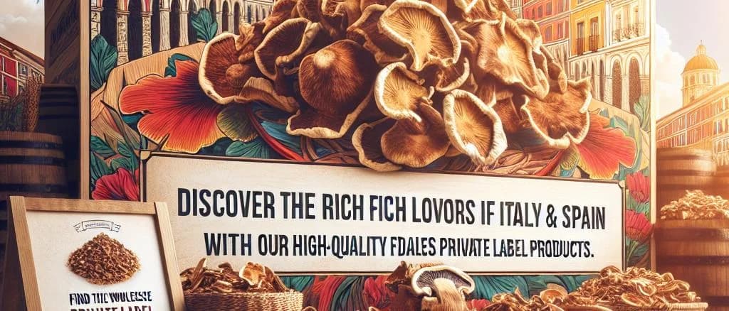 dried porcini mushrooms in various packaging variations with a nature-themed background