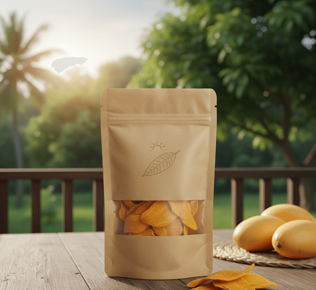 Dried mango chips with kraft paper packaging