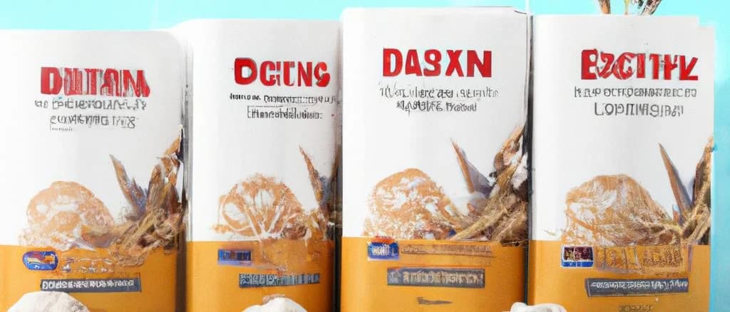 assortment of einkorn wheat flour packages with rustic background