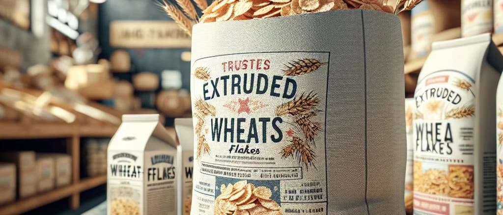 assorted extruded wheat flakes in diverse packaging options