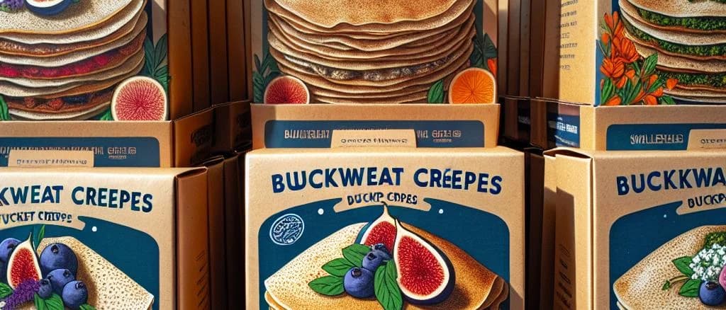 Variety of filled buckwheat crepes with different fillings and packaging