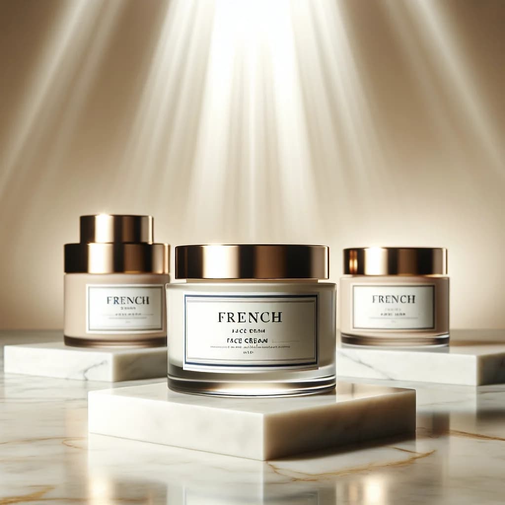 stylish packaging of French face cream in luxury variations in a clean, modern background