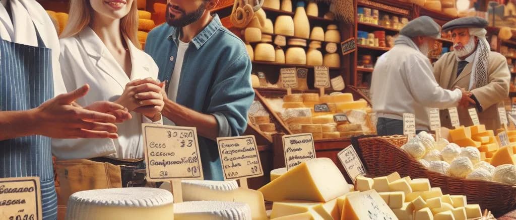 fresh cream cheese with sheep's milk varieties on rustic wooden board