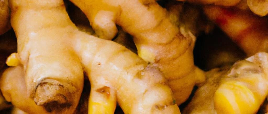 Various fresh ginger rhizomes on a wooden background with diverse packaging options