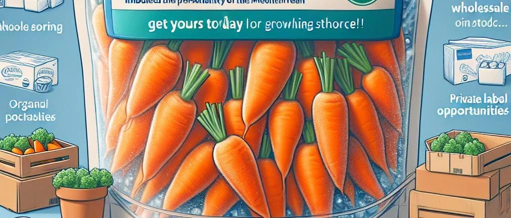 Assorted frozen baby carrots in different packaging with a neutral background