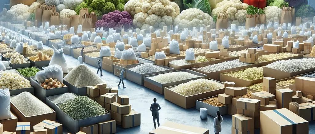 Assorted packages of frozen cauliflower florets against a cool blue background