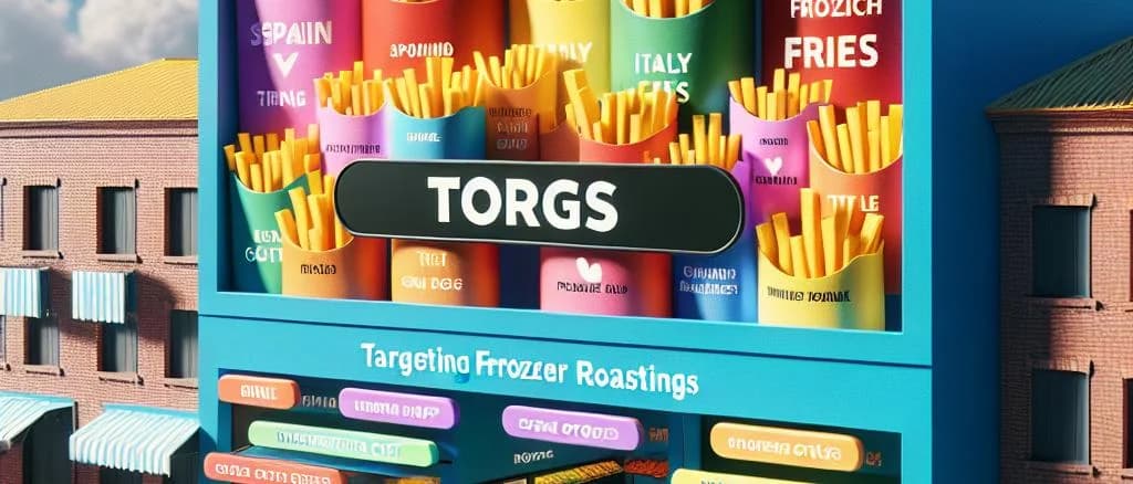 roasted frozen french fries with two packaging variations on a wooden table