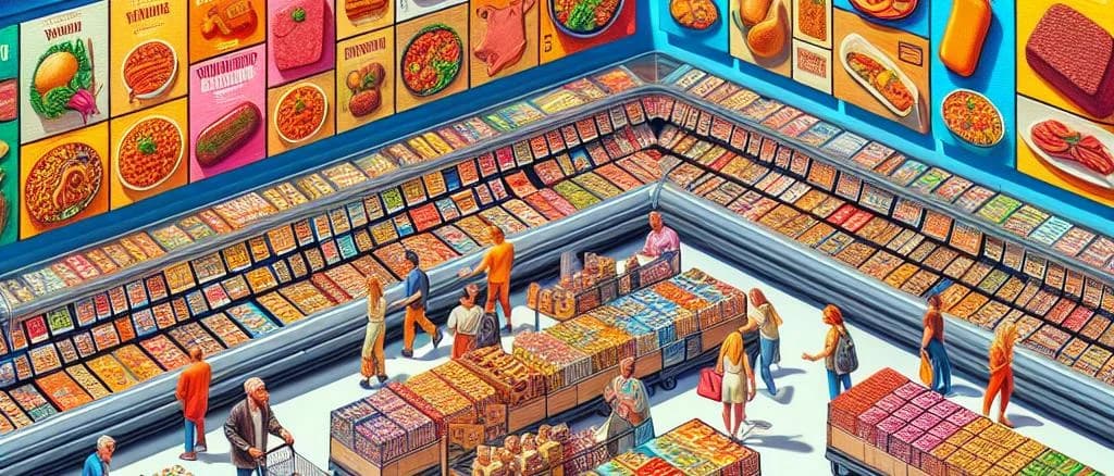 frozen plant-based food varieties on a wooden table