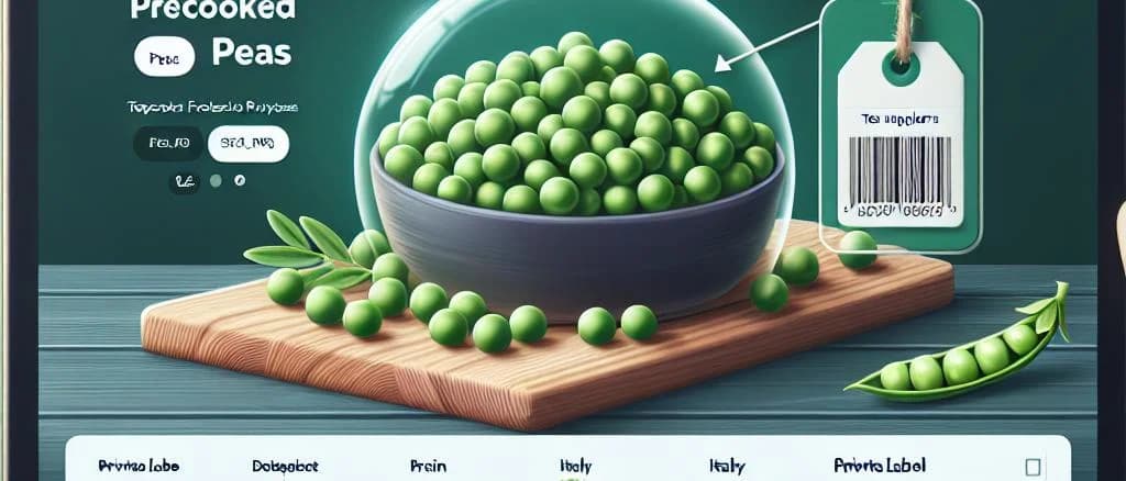 varied packaging of frozen precooked green peas in industrial settings