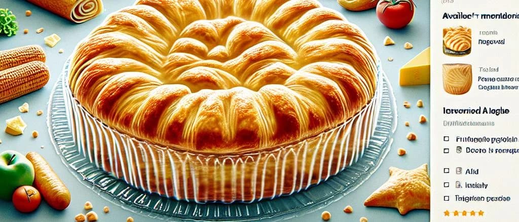Frozen puff pastry variations with packaging on a wooden background