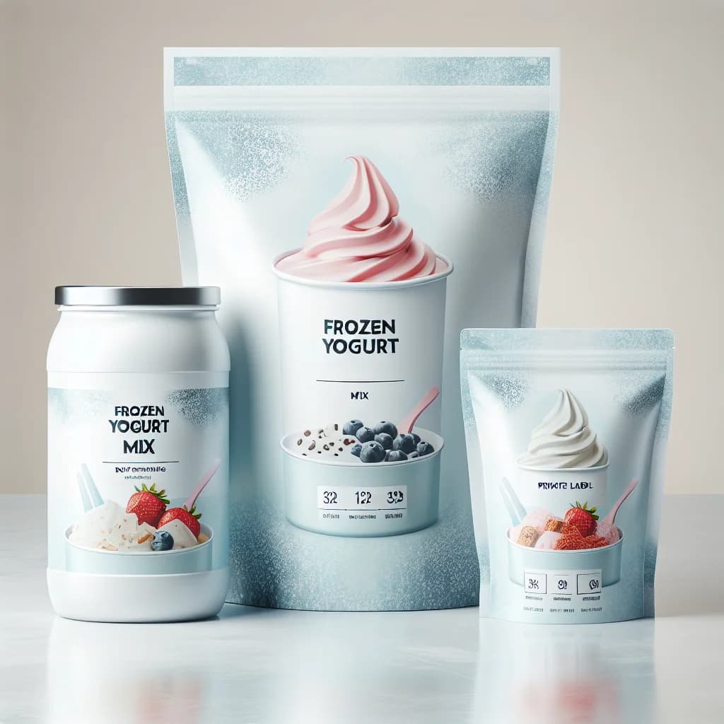 frozen yogurt mix in sleek packaging with variations for wholesale and private label presentations
