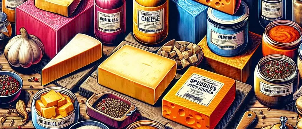 Goudas With Cumin in various packaging options on a wooden table