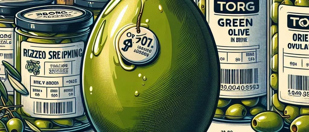 Variety of green olives in brine jars with minimalistic background