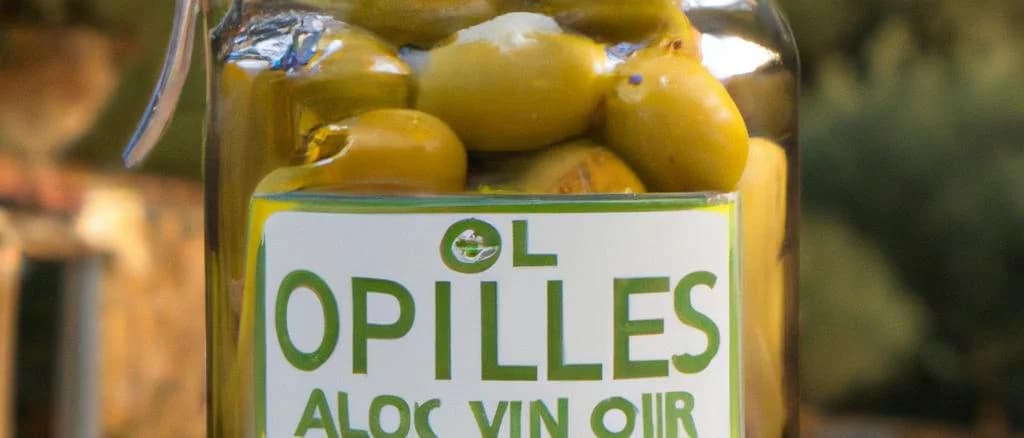 Green stuffed olives in assorted packaging on a wooden table