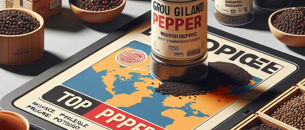 Ground black pepper variations on a wooden background