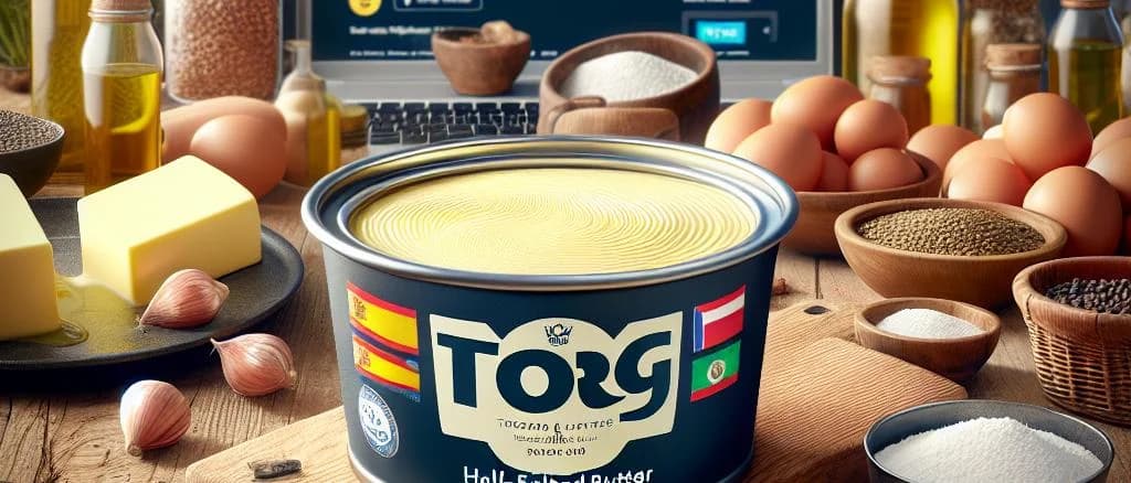 Assorted half-salted butter blocks on a wooden board with different packaging