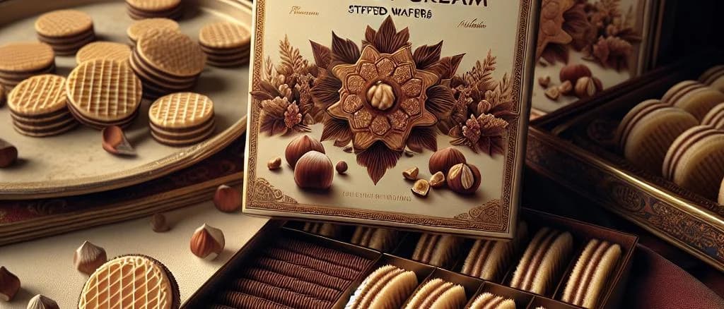 hazelnut cream stuffed wafers in different packaging on a wooden table
