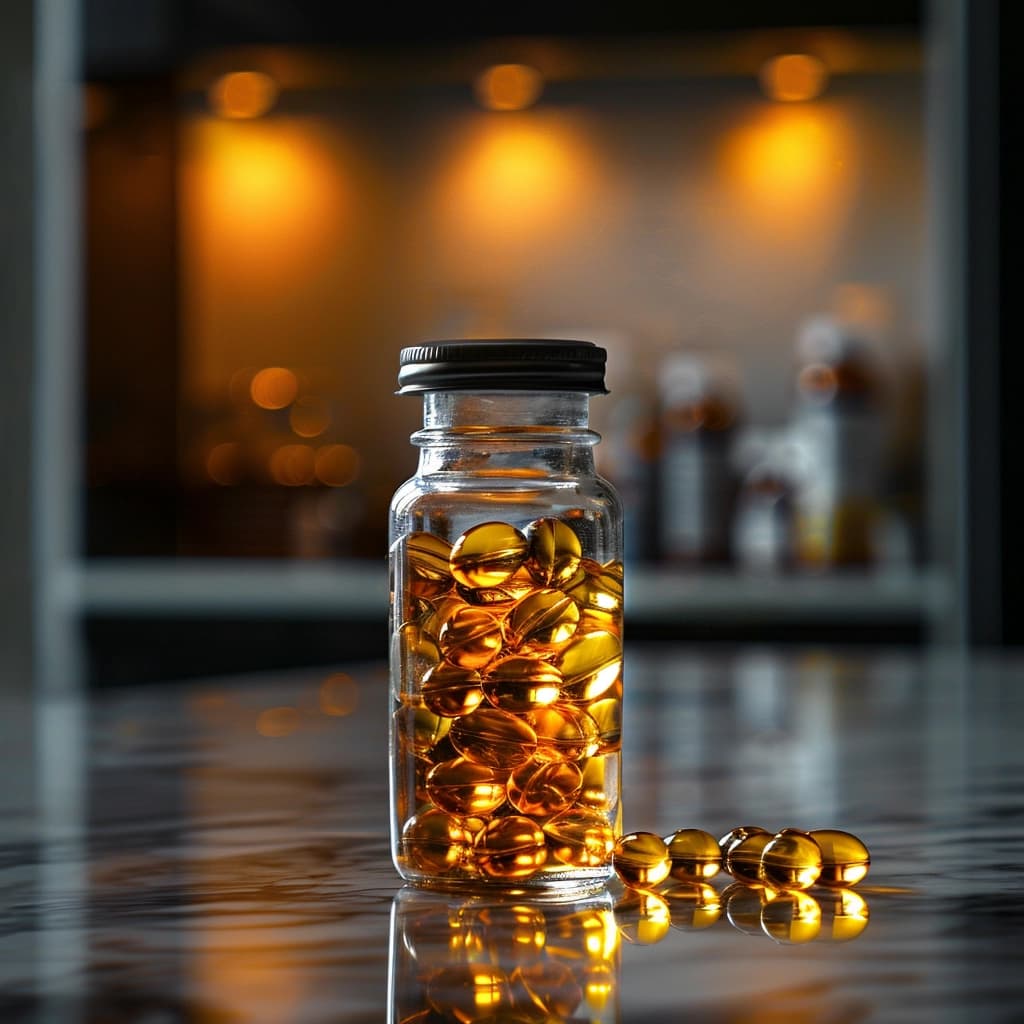 variety of health supplement bottles with diverse packaging in a modern setting