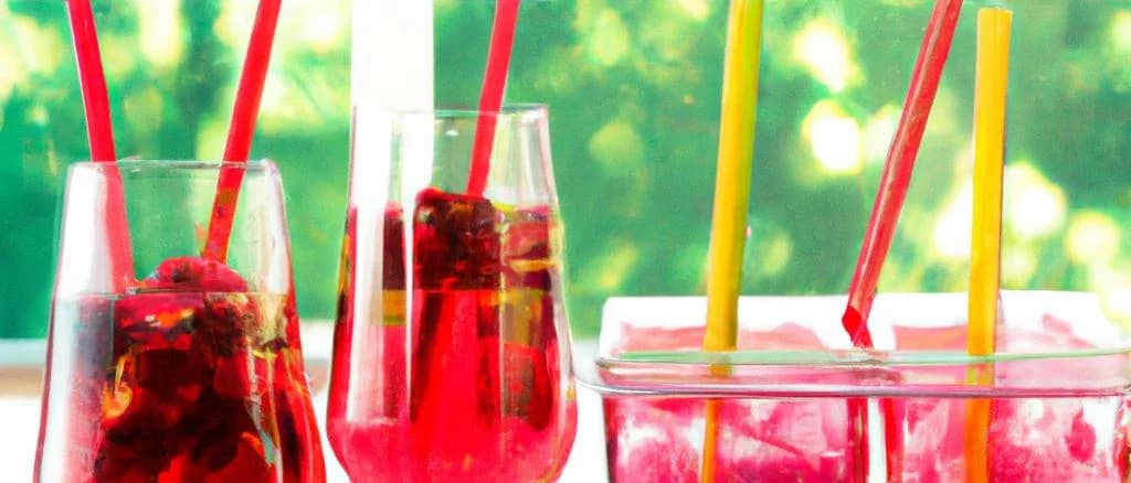 variety of raspberry flavored iced tea bottles on wooden background