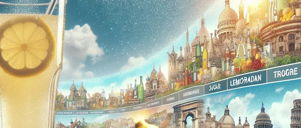 Variants of lemonade with sugar bottles, showcasing classic, flavored, and organic options