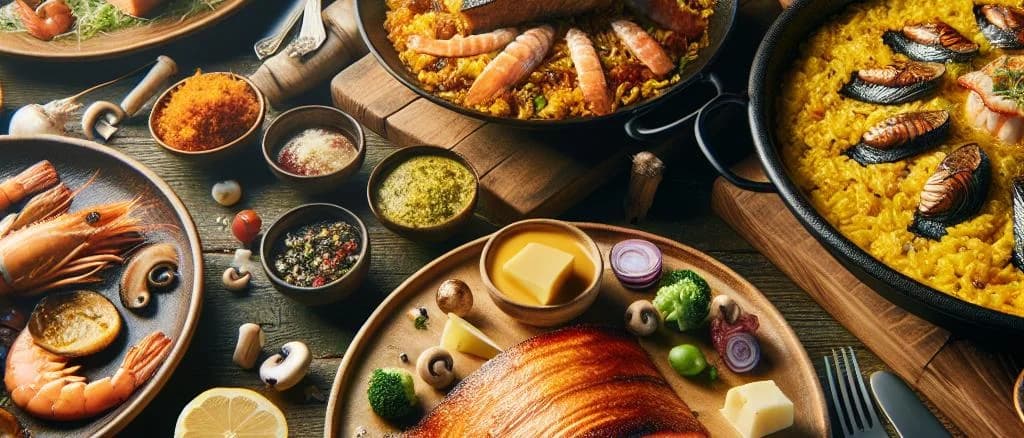 various salmon meal presentations on wooden serving boards