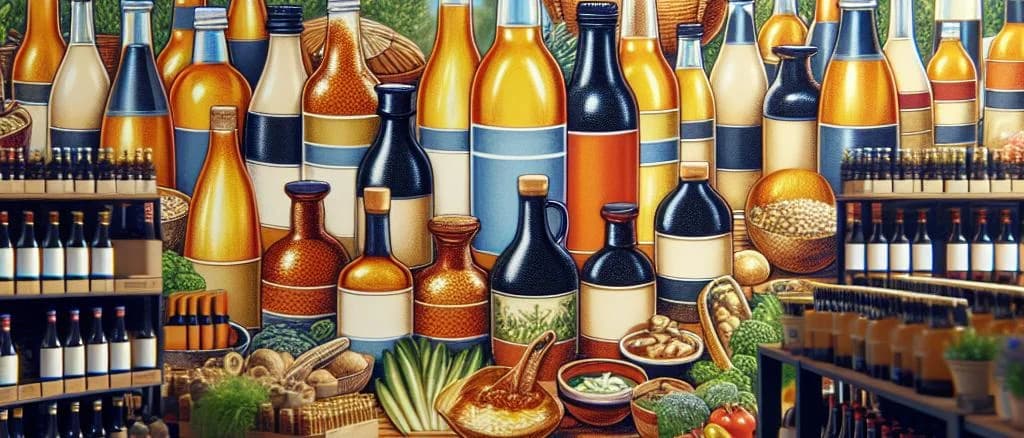 Display of various miso products in traditional packaging with varied hues