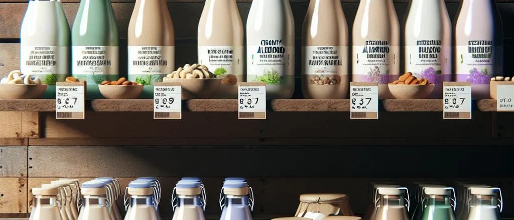 Assortment of mixed plant milk products in eco-friendly packaging