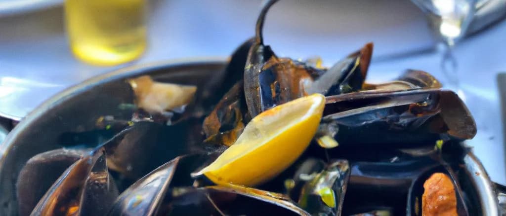 selection of mussels with escabeche in different packaging styles on wooden background