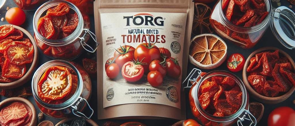 Assorted varieties of natural dried tomatoes on wooden surface