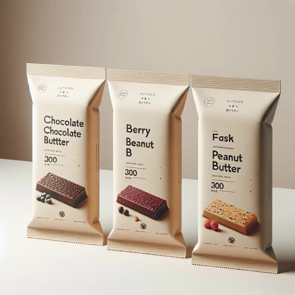 assorted nutrition bars with different flavors and packaging on a sleek background