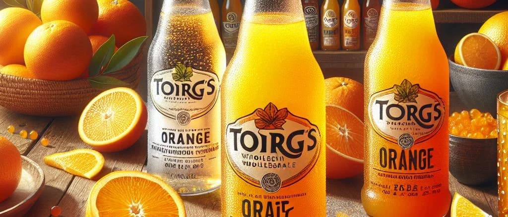 Variety of orange soft drink bottles with different packaging on a vibrant background