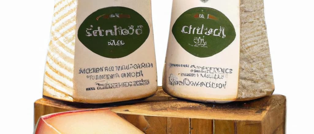 Various Ossau-Iraty cheese blocks on wooden board with rustic background