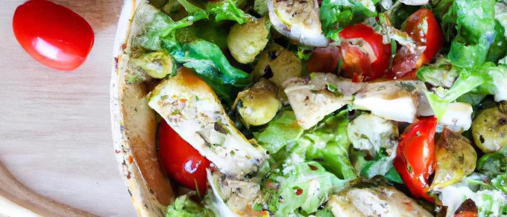 Piemontese salads with chicken varieties on rustic table setting