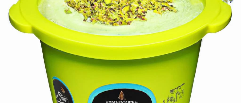 Assorted pistachio ice cream tubs with unique packaging designs